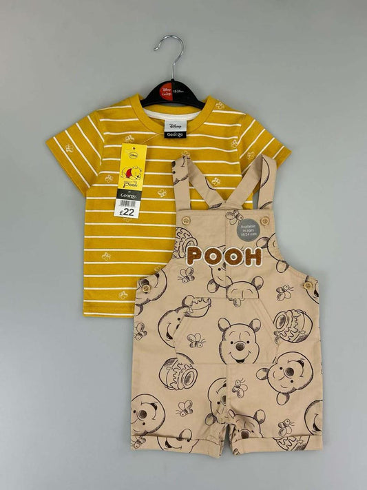 Overol Beige Ositos con camiseta rayas amarillas