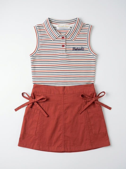 Conjunto Polo Rayas Terracota